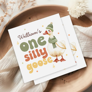 One Silly Goose Christmas Green 1st Birthday Napkin