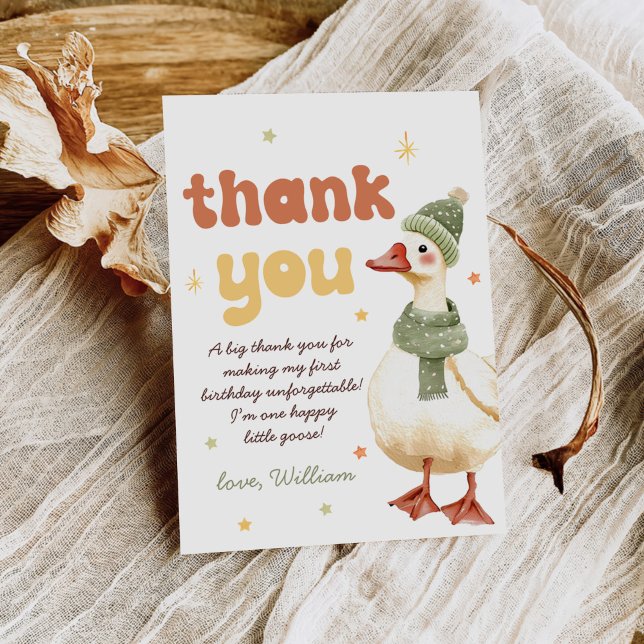 One Silly Goose Christmas Green 1st Birthday Thank You Card (Creator Uploaded)