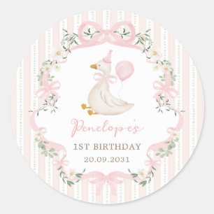 One Silly Goose Coquette Pink Bow Floral Birthday Classic Round Sticker