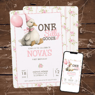 One Silly Goose Custom Pastel Pink 1st Birthday Invitation