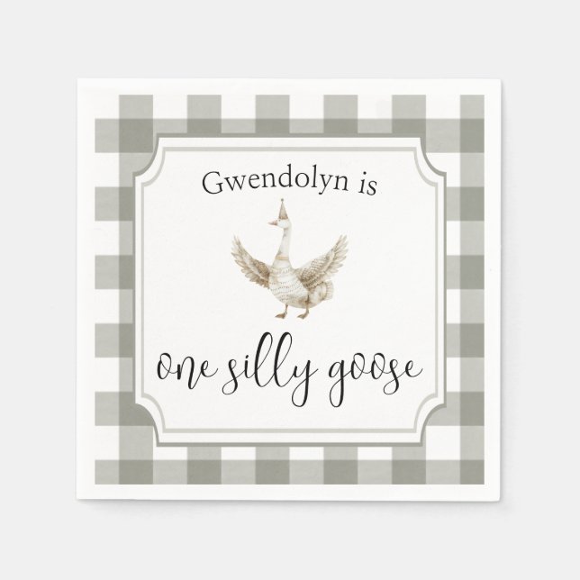 ONE Silly Goose Cute Kid's 1st Birthday Party Napkin (Front)