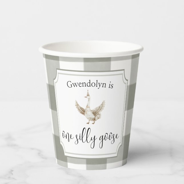 ONE Silly Goose Cute Kid's 1st Birthday Party Paper Cups (Front)