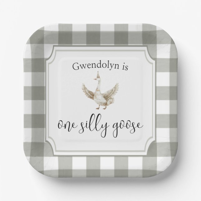 ONE Silly Goose Cute Kid's 1st Birthday Party Paper Plate (Front)