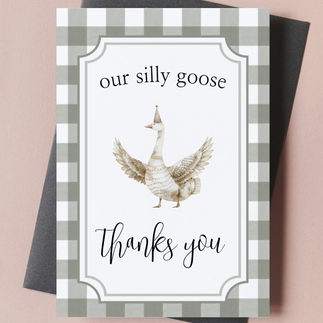 "One Silly Goose" Cute Picnic First Birthday Party Thank You Card (one silly goose thank you card 1st birthday party gender neutral thank you note picnic watercolor )