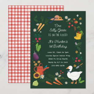 One Silly Goose Farmer Garden Theme Green Birthday Invitation