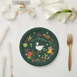One Silly Goose Farmer Garden Theme Green Paper Plate