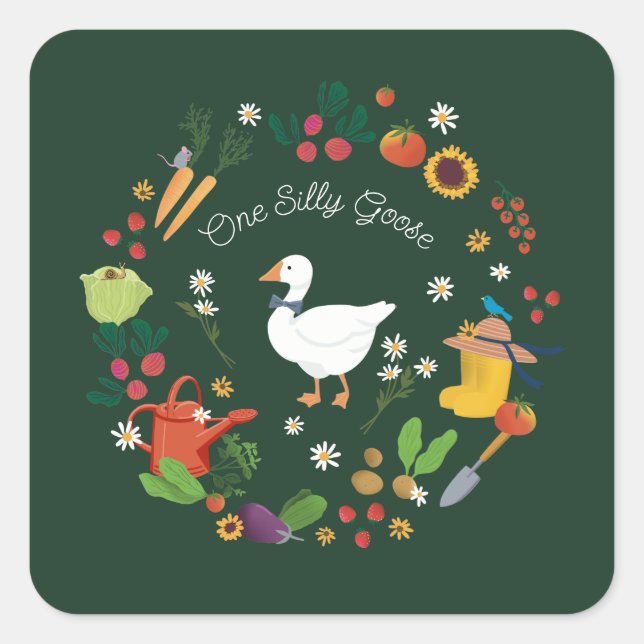 One Silly Goose Farmer Garden Theme Green Square Sticker (Front)