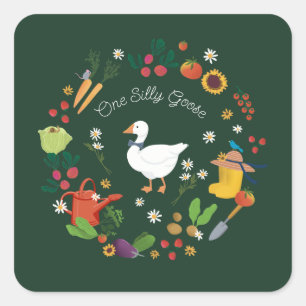 One Silly Goose Farmer Garden Theme Green Square Sticker
