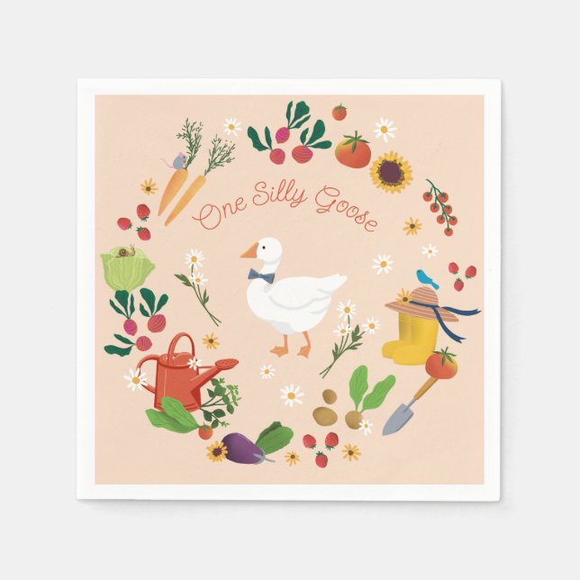 One Silly Goose Farmer Garden Theme Peach Napkin (Front)