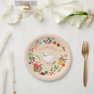 One Silly Goose Farmer Garden Theme Peach Paper Plate