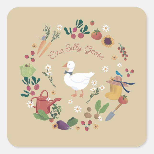 One Silly Goose Farmer Garden Theme Tan Square Sticker (Front)