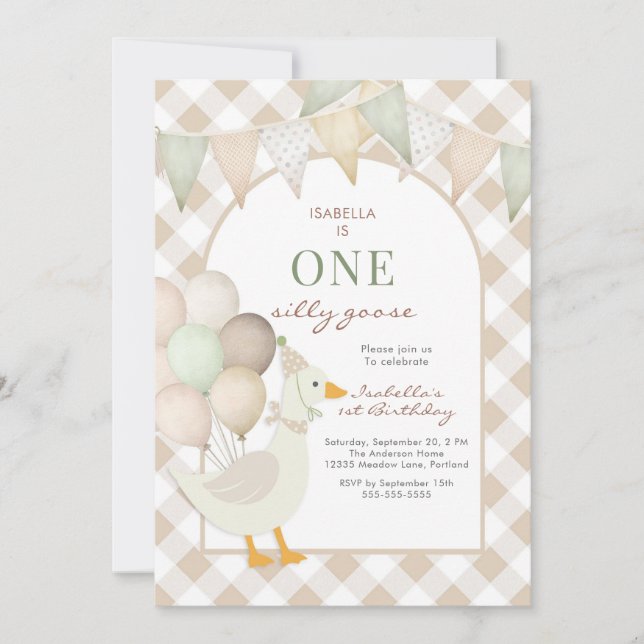 One Silly Goose First 1st Birthday Invitation (Front)
