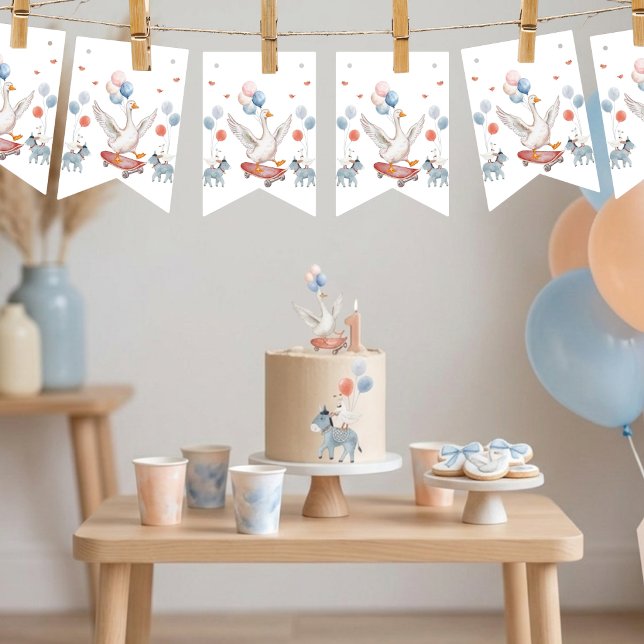 ​One Silly Goose First Birthday Gender Neutral Bunting (Elevate your party with these charming "One Silly Goose" bunting flags-perfect for a 1st birthday!)