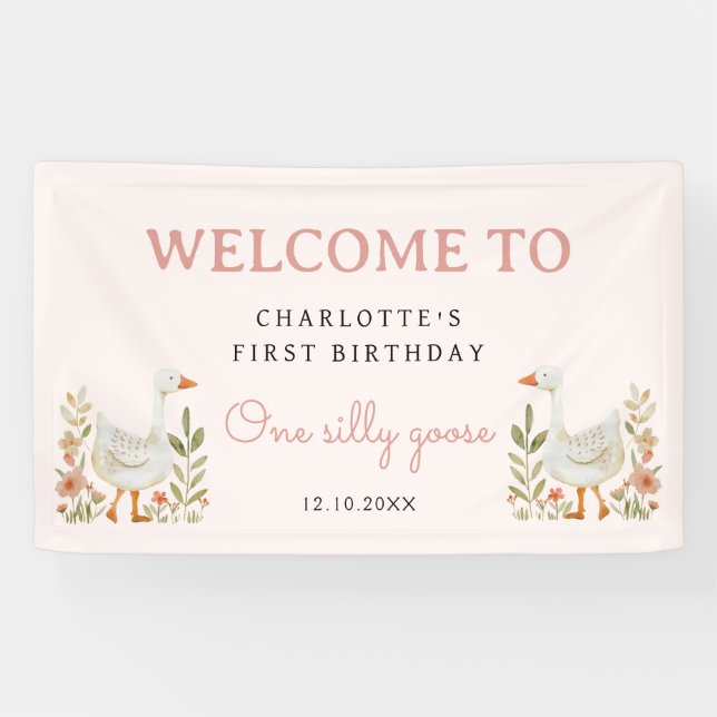 One Silly Goose First Birthday Girl Party Sign (Horizontal)