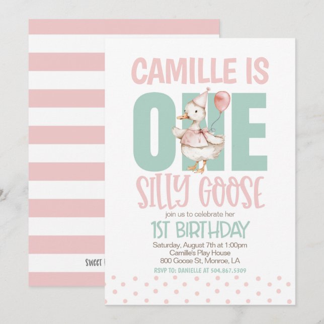 ONE Silly Goose First Birthday Invitation (Front/Back)