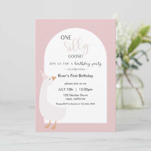 One Silly Goose First Birthday Invitation (Standing Front)
