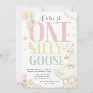 One Silly Goose First Birthday Invitation   Pastel