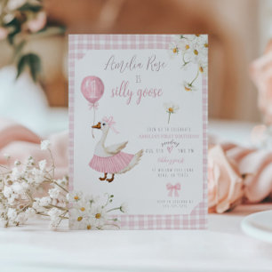 One Silly Goose First Birthday Invitation Pink