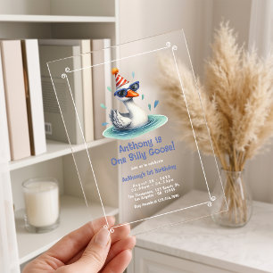One Silly Goose First Birthday Party Acrylic Invitations