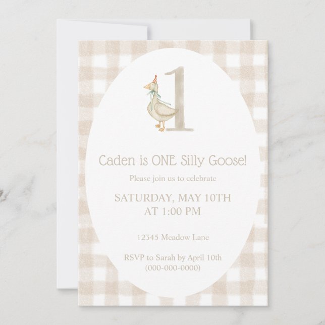 One Silly Goose First Birthday Party Invitation (Front)