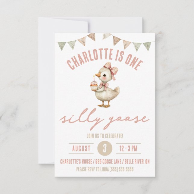 One Silly Goose, First Birthday Party Invitation (Front)