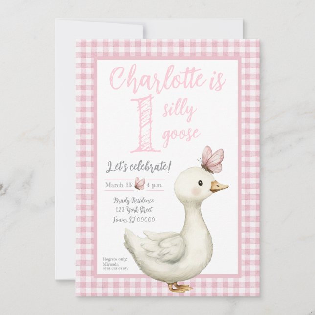 One Silly Goose First Birthday Party Invitation (Front)