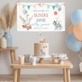 One Silly Goose First Birthday Welcome Watercolor Banner