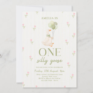 One Silly Goose Floral 1st Birthday Invitation