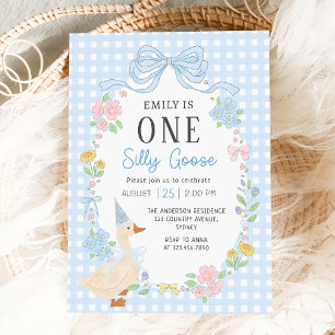 One Silly Goose Floral 1st Birthday Invitation