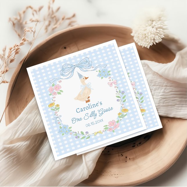 One Silly Goose Floral Gingham Birthday Napkins (Creator Uploaded)