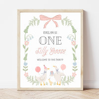 One Silly Goose Floral Pink Bow Birthday Welcome