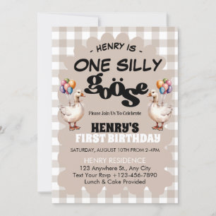 One Silly Goose Funny Cute Boy 1st Birthday Party Invitation