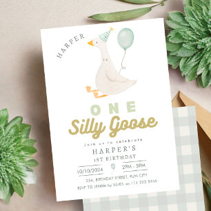 One Silly Goose Gender Neutral 1st Birthday Invitation
