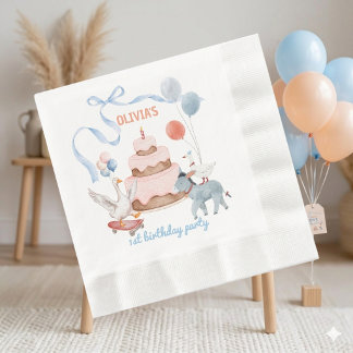 One Silly Goose Gender Neutral 1st Birthday Pastel Napkin