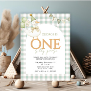  One Silly Goose gender neutral First Birthday Invitation