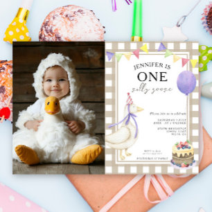 One Silly Goose Gender Neutral First Birthday  Invitation