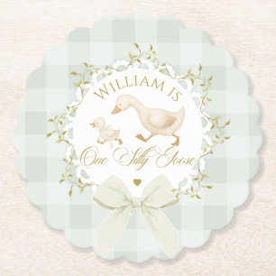 One Silly Goose Gender neutral Sage Birthday Paper Coaster