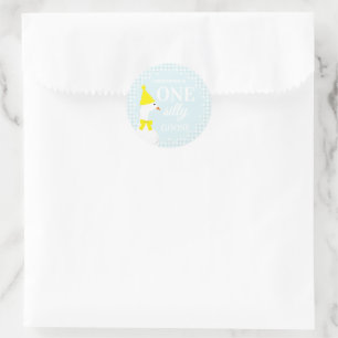 One Silly Goose Gingham 1st Birthday Classic Round Sticker