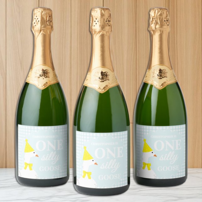 One Silly Goose Gingham 1st Birthday Drink Label (Creator Uploaded)