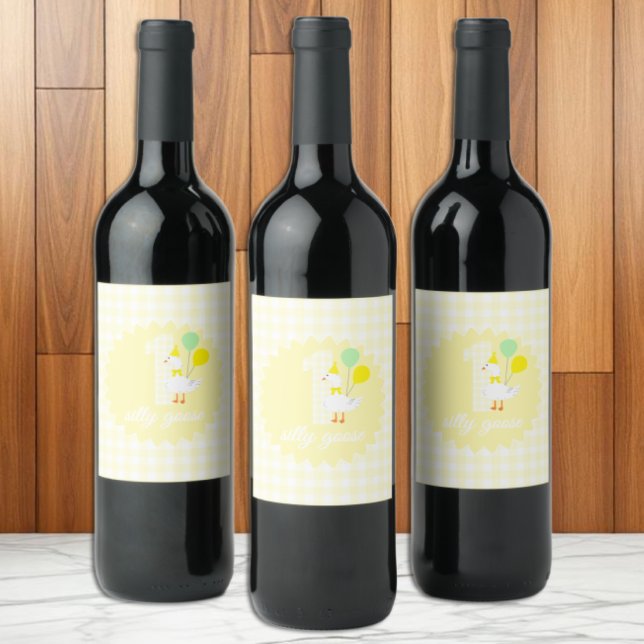 One Silly Goose Gingham 1st Birthday Drink Label (Creator Uploaded)
