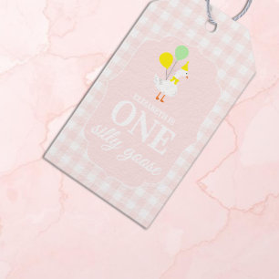 One Silly Goose Gingham 1st Birthday Gift Tags
