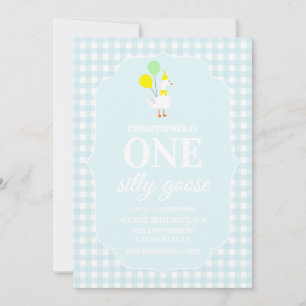 One Silly Goose Gingham 1st Birthday Invitation