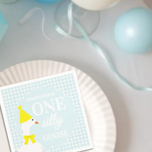 One Silly Goose Gingham 1st Birthday Napkin