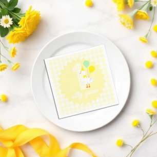 One Silly Goose Gingham 1st Birthday Napkin