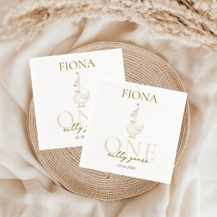 One Silly Goose Gingham 1st Birthday Napkin