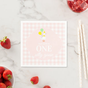 One Silly Goose Gingham 1st Birthday Napkin