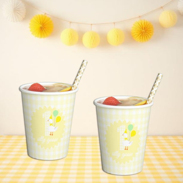 One Silly Goose Gingham 1st Birthday Paper Cups (Creator Uploaded)