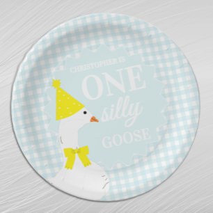 One Silly Goose Gingham 1st Birthday Paper Plate