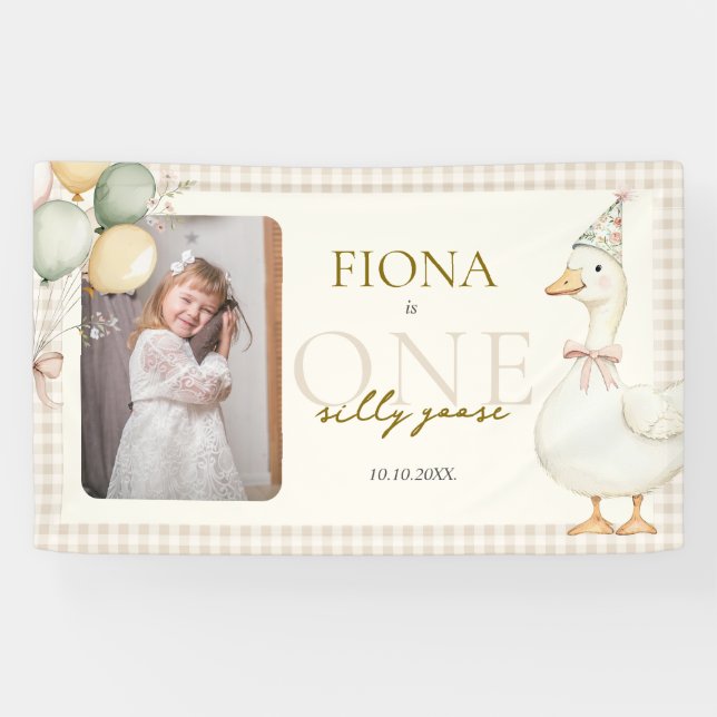 One Silly Goose Gingham 1st Birthday Photo Banner (Horizontal)