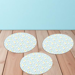 One Silly Goose Gingham 1st Birthday Round Paper Coaster